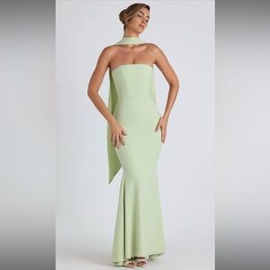 Oh Polly Imogene Scarf-Detail Strapless Gown